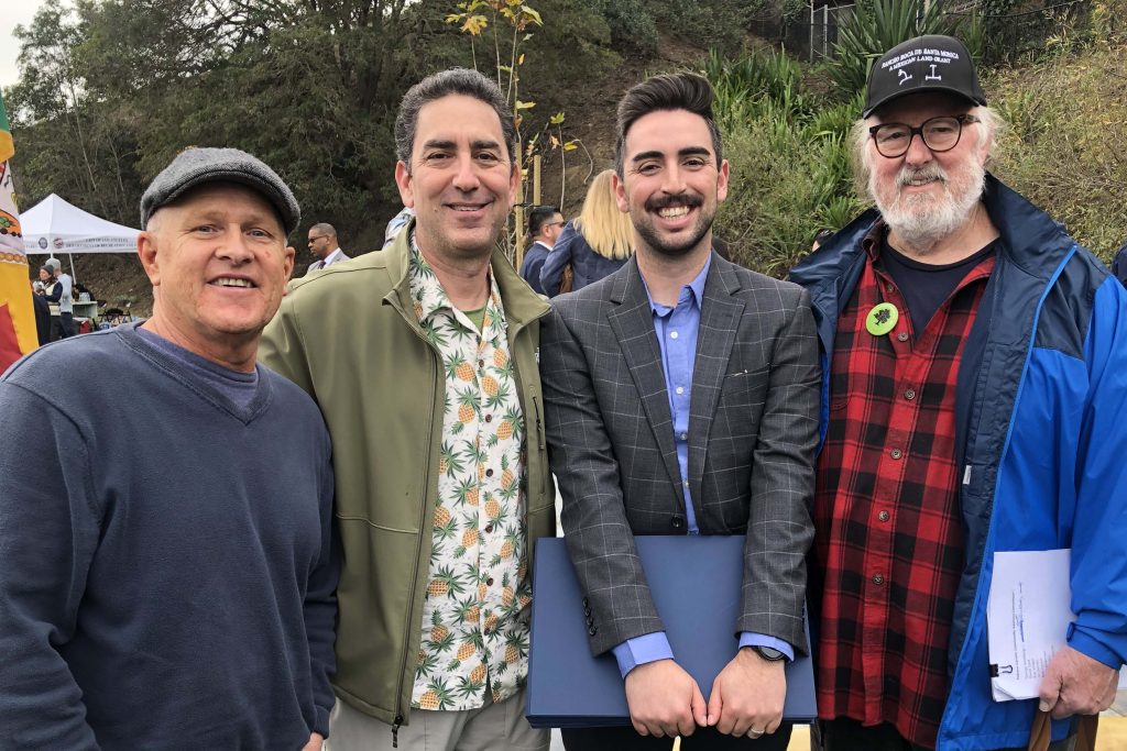 George Wolfberg Park at Potrero Canyon grand opening event, at former Potrero Canyon Park, Mike Bonin, Rob Weber, Noah Fleishman, and David Card